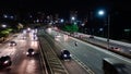 Freeway in Sao Paulo city at night, long exposure, light trails Royalty Free Stock Photo