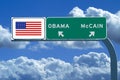 Freeway Sign with American Flag and Obama, McCain