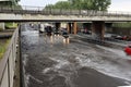 A20 freeway under water at Cordtland Aqueduct due to clogged sewer drain