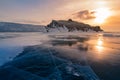 Freeze Baikal water lake with sun rise sky Royalty Free Stock Photo