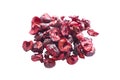 Freeze dried anf fresh cherry on a white background.