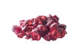 Freeze dried anf fresh cherry on a white background.