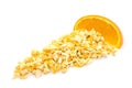 Freeze dried and fresh orange on a white background. Royalty Free Stock Photo