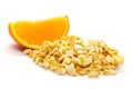 Freeze dried and fresh orange on a white background. Royalty Free Stock Photo