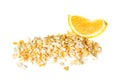 Freeze dried and fresh orange on a white background. Royalty Free Stock Photo