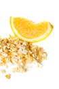 Freeze dried and fresh orange on a white background. Royalty Free Stock Photo