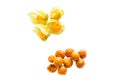 Freeze dried and fresh physalis on a white background. Royalty Free Stock Photo