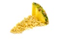 Freeze dried and fresh pineapple ananas on a white background.