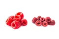 Freeze dried and fresh raspberries on a white background. Royalty Free Stock Photo