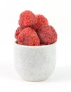 Freeze dried strawberries in small dish Royalty Free Stock Photo