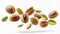 Freeze-Frame Moment: Scattering Pistachios Against a White Canvas Royalty Free Stock Photo