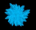 Freeze motion of blue dust explosion isolated on black background Royalty Free Stock Photo