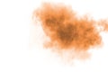 Freeze motion of brown powder exploding. Abstract design of color powder cloud against white background