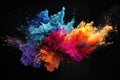 Freeze Motion Capture Of Colorful Powder Explosions Isolated On Black Background