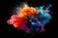 Freeze Motion Capture Of Colorful Powder Explosions Isolated On Black Background