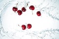 Red cherries water splash Royalty Free Stock Photo