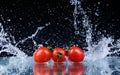 freeze motion of cherry tomatoes in water splash on black background Royalty Free Stock Photo