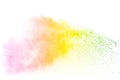 Freeze motion of color particles on white background. Multicolored granule of powder explosion Royalty Free Stock Photo