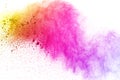 Freeze motion of colored powder explosion isolated on black background. Abstract of Multicolor dust splatted. Royalty Free Stock Photo