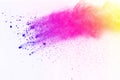 Freeze motion of colored powder explosion isolated on black background. Abstract of Multicolor dust splatted. Royalty Free Stock Photo