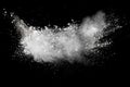 Freeze motion explosion of white powder on a black background.Stopping the movement of white dust on dark background