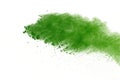 Freeze motion of Green powder exploding on white background. Royalty Free Stock Photo