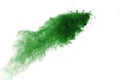 Freeze motion of green powder exploding on white background Royalty Free Stock Photo