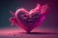 Freeze motion of heart shaped powder isolated on black background. Abstract design of dust cloud. Particles explosion screen saver Royalty Free Stock Photo