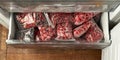 Freezing berries for the winter. Packaged frozen berries in plastic bags. In the freezer