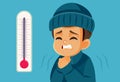 Freezing Boy Suffering in Cold Weather Vector Cartoon Illustration Royalty Free Stock Photo