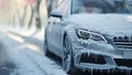 freezing car covered with frost, winter bad weather generative ai