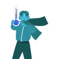 Freezing from Cold Man Character in Scarf Showing Thermometer with Low Temperature Vector Illustration Royalty Free Stock Photo