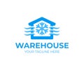 Freezing cold room warehouse refrigerated and cold storage, logo design. Refrigerated warehouse for food and automated cold room w