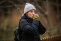 Woman Outdoor shots in Park, Winter Royalty Free Stock Photo