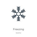 Freezing icon. Thin linear freezing outline icon isolated on white background from weather collection. Line vector sign, symbol Royalty Free Stock Photo