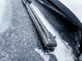 Freezing rain. Close-up details of a frozen parked car in the morning of a winter day.