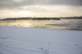 Freezing river on a cold winter day in Siberia Royalty Free Stock Photo