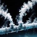 Freezing waterpipes, water pipes, cold frozen and covered with ice Royalty Free Stock Photo