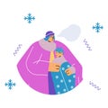 Freezing woman hug kid boy flat style, vector illustration