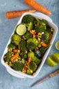 Frehs salad of boiled carrots and broccoli with spicy
