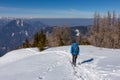 Freiberg - Active man on a snow shoe track leading to mountain summit Freiberg near Zell Pfarre (Sele), Austrian Alps, Carinthia