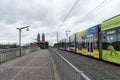 Public transport tram in the city center of hiistoric Freiburg im Breisgau