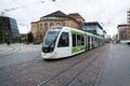 Public transport tram in the city center of hiistoric Freiburg im Breisgau