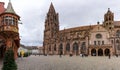 View of tourists visiting the cathedral and minster in Freiburg in the Breisgau