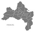 Freiburg city map with boroughs grey illustration silhouette shape