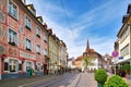 Freiburg, Germany - City center with historic hotel building called `Hotel BÃÂ¤ren` and shops on Royalty Free Stock Photo