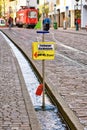 Freiburg, Germany - Sign pointing to shop that sells small wooden toy boats children can float on stream called `BÃÂ¤chle`