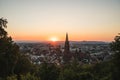 Freiburg im Breisgau, Germany - 31st July 2020: sunset view of the small town in the heart of the Black Forest, in Baden-WÃÂ¼ Royalty Free Stock Photo
