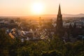 Freiburg im Breisgau, Germany - 31st July 2020: sunset view of the small town in the heart of the Black Forest, in Baden-WÃÂ¼ Royalty Free Stock Photo