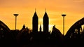 Freiburg im Breisgau landmark: silhouette of The Sacred Heart of Jesus Church during sunset Royalty Free Stock Photo